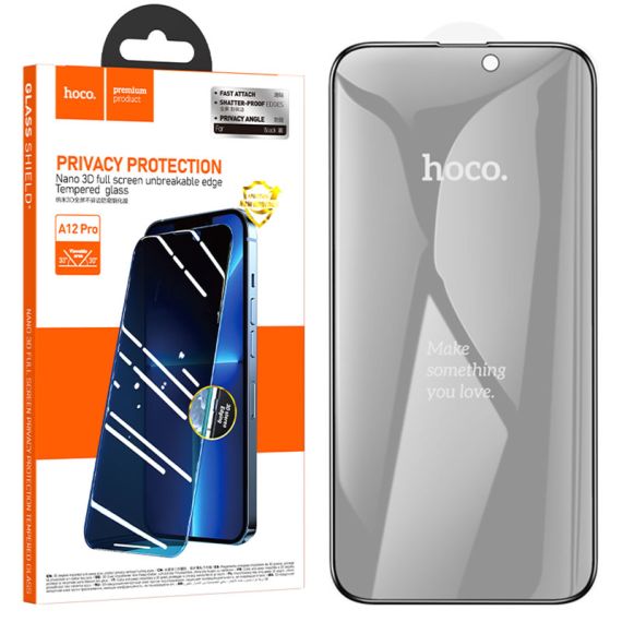 Folie Hoco iPhone 16, Full Glue 6D, DustProof, AntiSpy Privacy Black