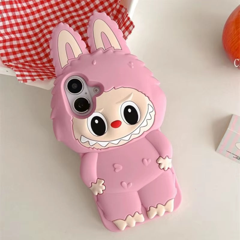 Husă iPhone 16 Pro Max , Desen 3D Labubu, Silicon Moale,Pink