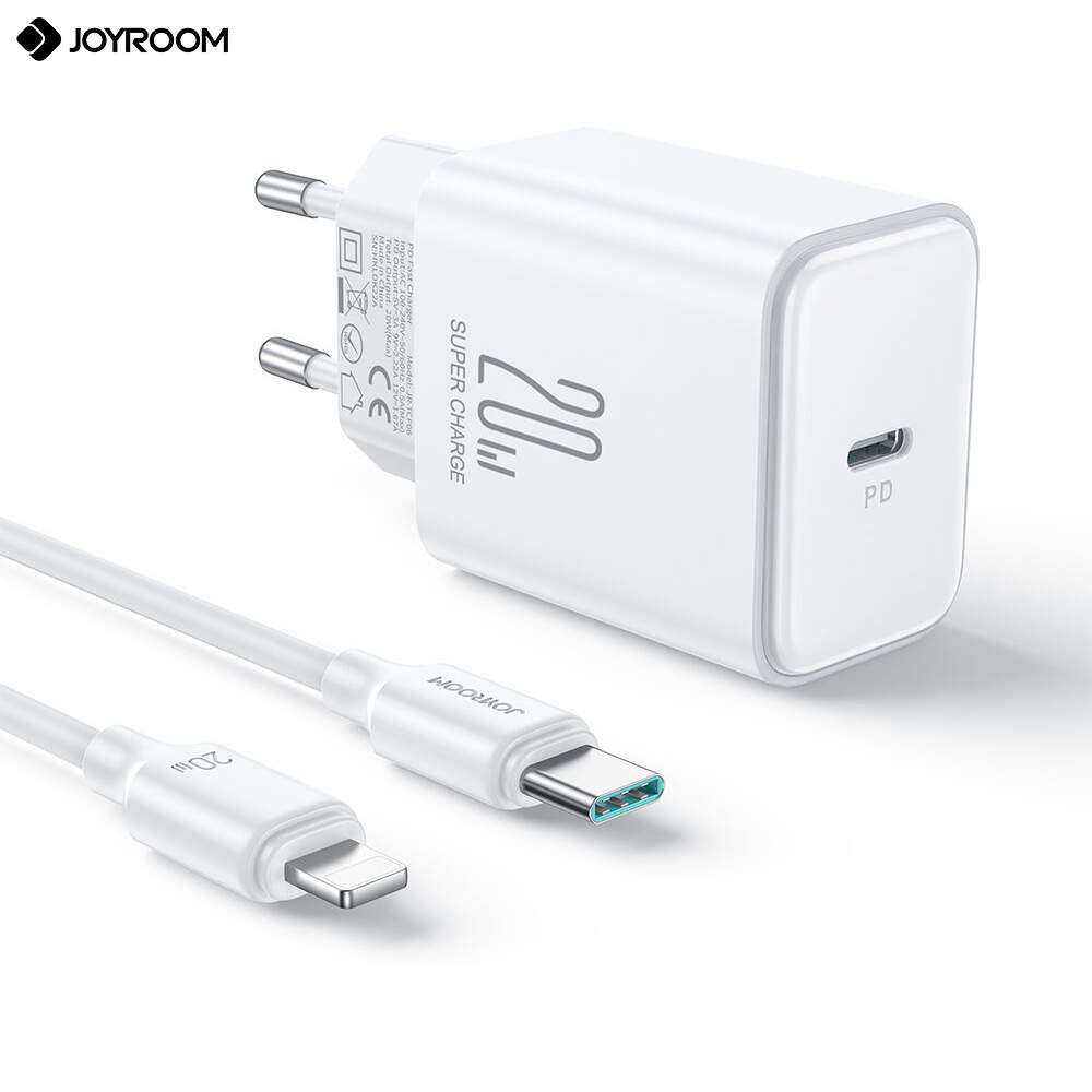 Incarcator rapid priza Joyroom USB Type-C 20W cu cablu Type-C to Lightning inclus alb - mag-genius-accesorii