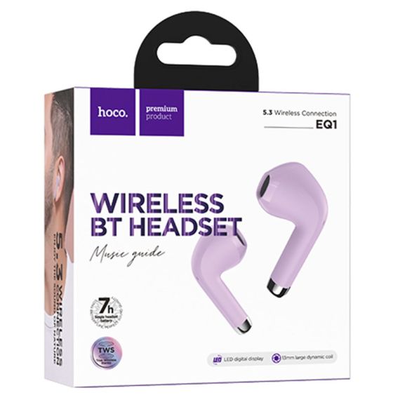 Hoco (EQ1) Casti Wireless, Ear Buds, BT 5.3, 180h StandBy, 400mAh, Display LED, MusicGuide, PURPLE