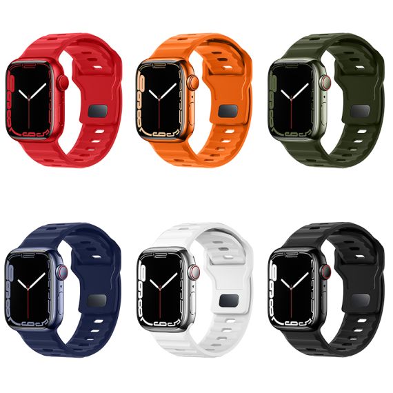 Curea silicon, pentru iWatch, Universal Size (42/44/45/49mm) - Flexibile Band, Stepped, RED