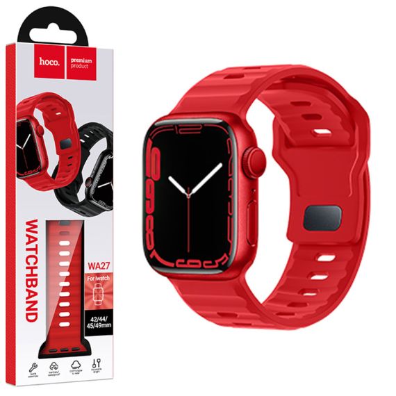 Curea silicon, pentru iWatch, Universal Size (42/44/45/49mm) - Flexibile Band, Stepped, RED