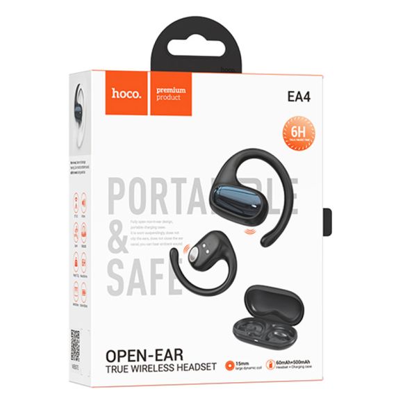 Hoco Casti Wireless, Ear Buds, BT 5.3, On-Ear, Noise Cancelling, pentru concentrare/somn, 500mAh, BLACK