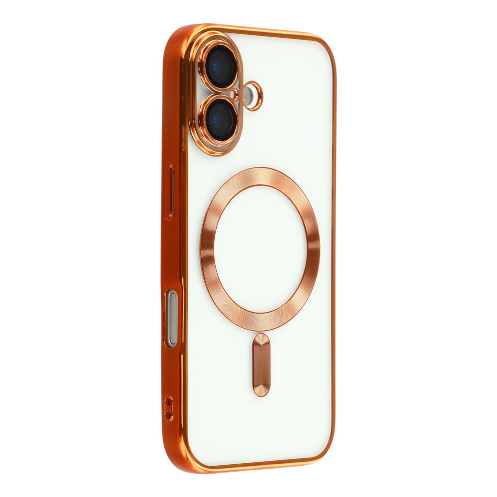 Husa  iPhone 17, cu MagSafe, ElectroPlated,transparent, rama ORANGE