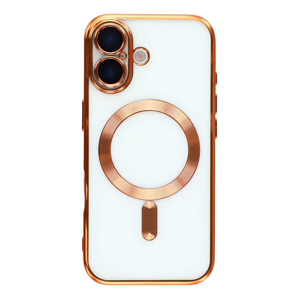 Husa  iPhone 17, cu MagSafe, ElectroPlated,transparent, rama ORANGE