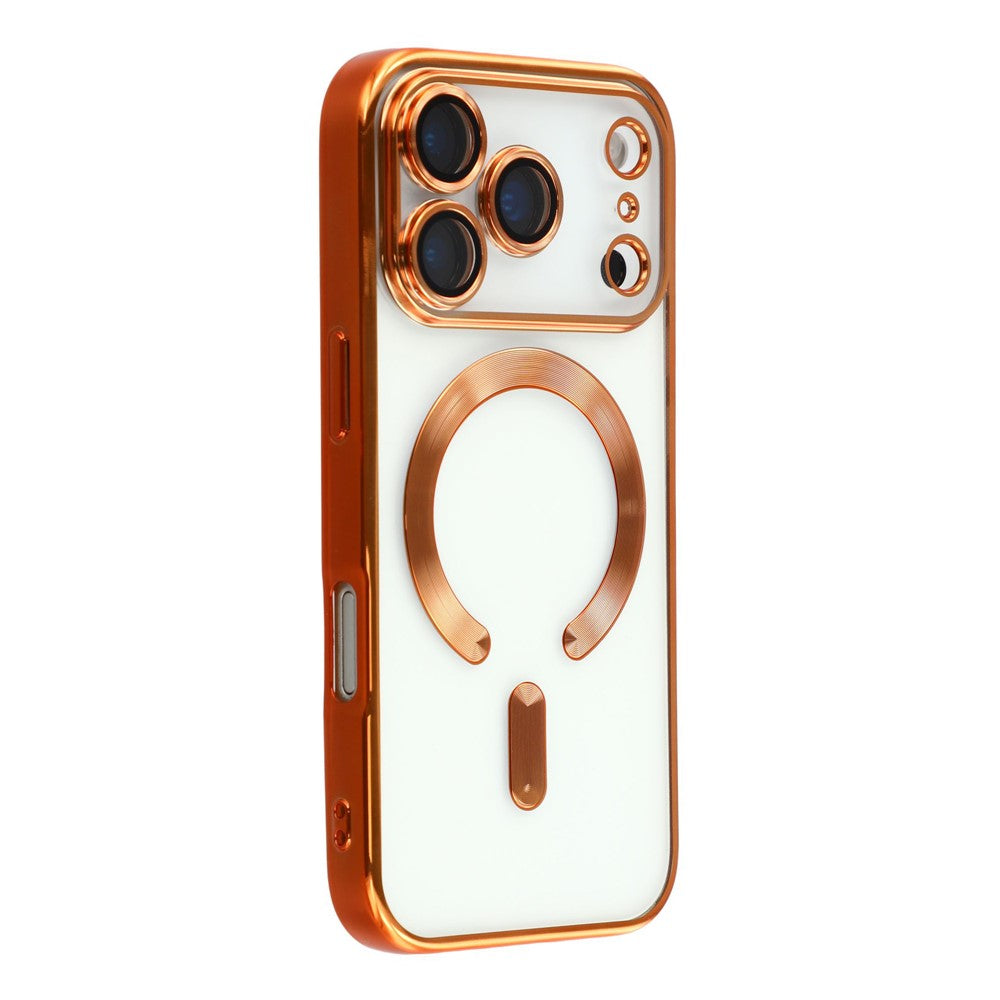 Husa iPhone 17 Pro Max, cu MagSafe, ElectroPlated, tranparenta, rama ORANGE