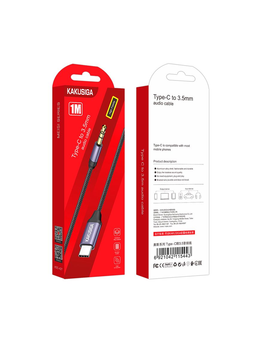 Cablu Audio, 3.5mm Jack la USB-C, 1m | BLACK - mag-genius-accesorii