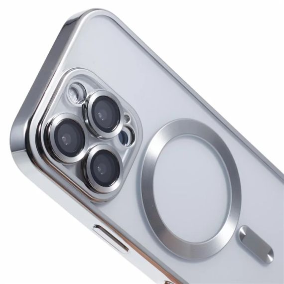 Husa Plating, iPhone 16 Pro Max, cu MagSafe, ElectroEdge, Silver Clear