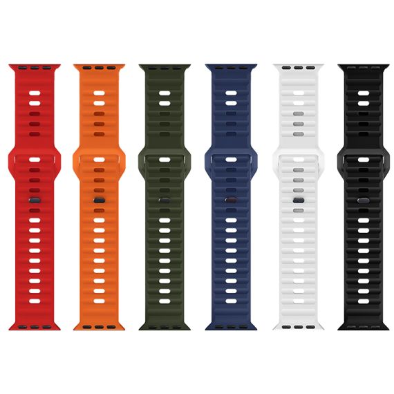 Curea silicon, pentru iWatch, Universal Size (42/44/45/49mm) - Flexibile Band, Stepped, RED