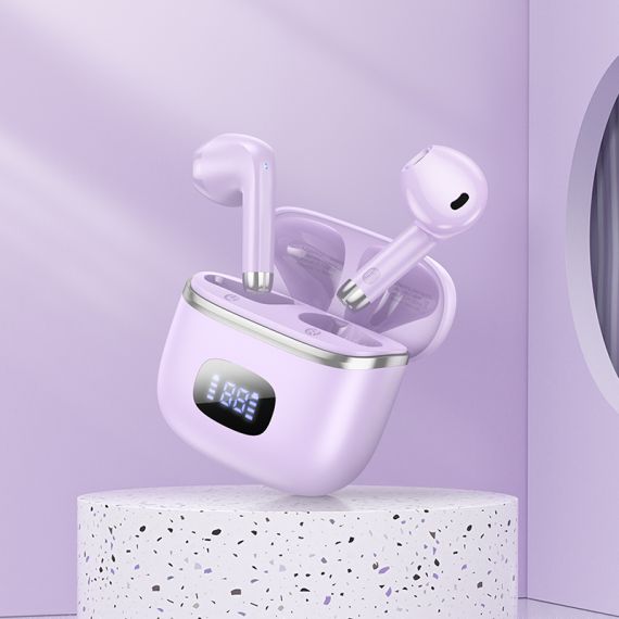 Hoco (EQ1) Casti Wireless, Ear Buds, BT 5.3, 180h StandBy, 400mAh, Display LED, MusicGuide, PURPLE