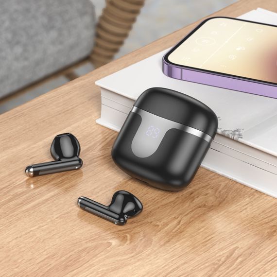 Hoco Casti Wireless, Ear Buds, BT 5.3, 180h StandBy, 300mAh, Power LED, Snowflake, BLACK