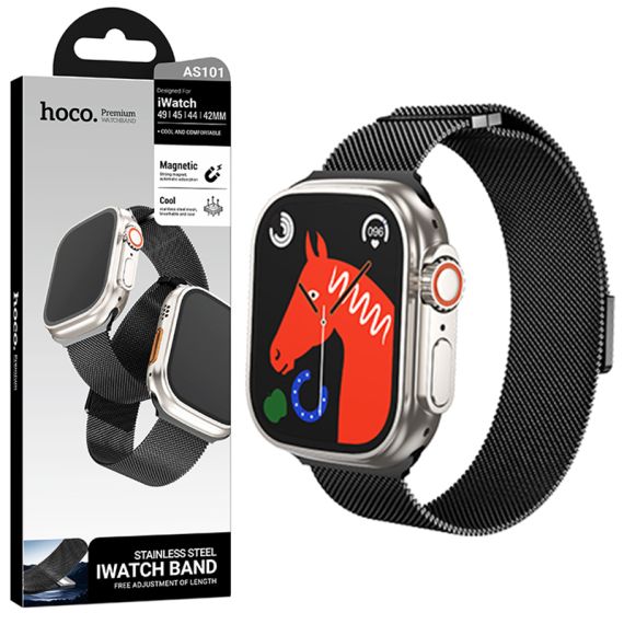 Curea metalica Apple Watch, inchidere magnet,Size (42/44/45/49mm) Milanese Style,Black