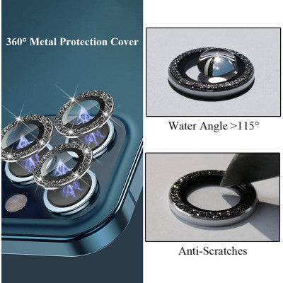 Protectie Camere Individuale din Sticla cu Diamante Argintiu pentru iPhone 13 Pro Max