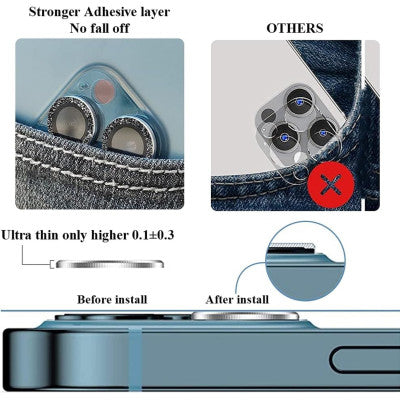 Protectie Camere Individuale din Sticla cu Diamante Argintiu pentru iPhone 13 Pro Max