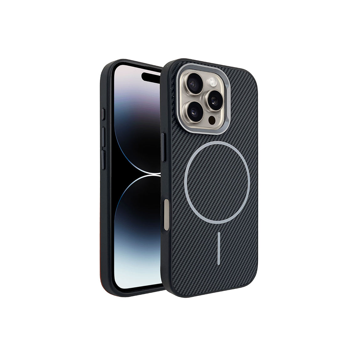 Husă MagFiber iPhone 16  – Aspect Carbon, MagCase Compatibil MagSafe, AntiShock, Negru