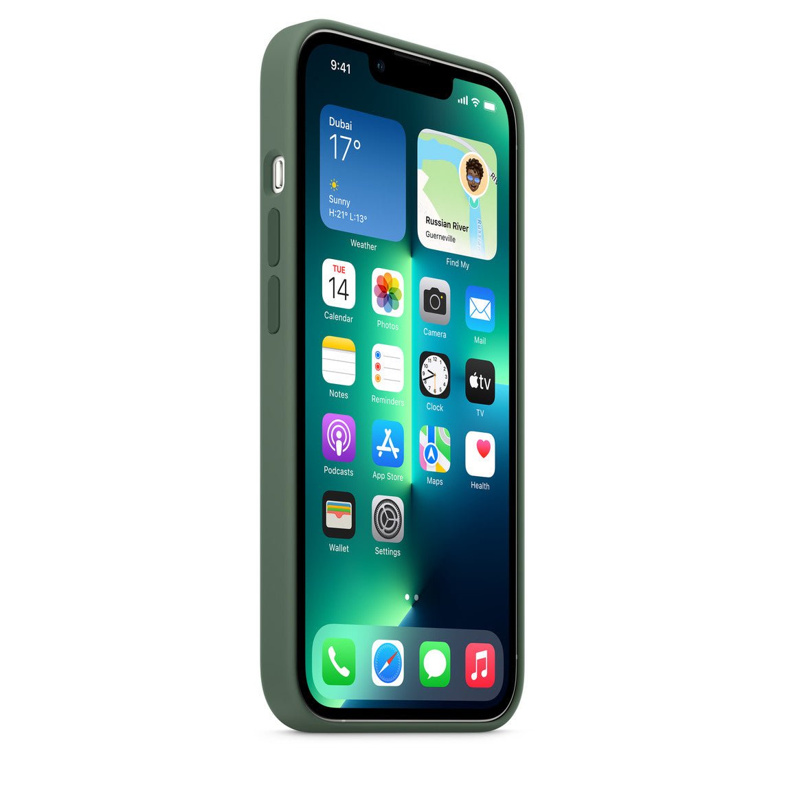 Husa de protectie Apple cu MagSafe pentru iPhone 13, Silicon - Culoare Eucalyptus - mag-genius-accesorii
