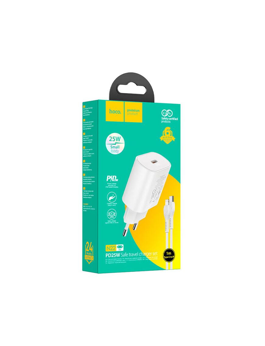 Incarcator retea, USB-C, 25W + cablu Lightning | WHITE - mag-genius-accesorii