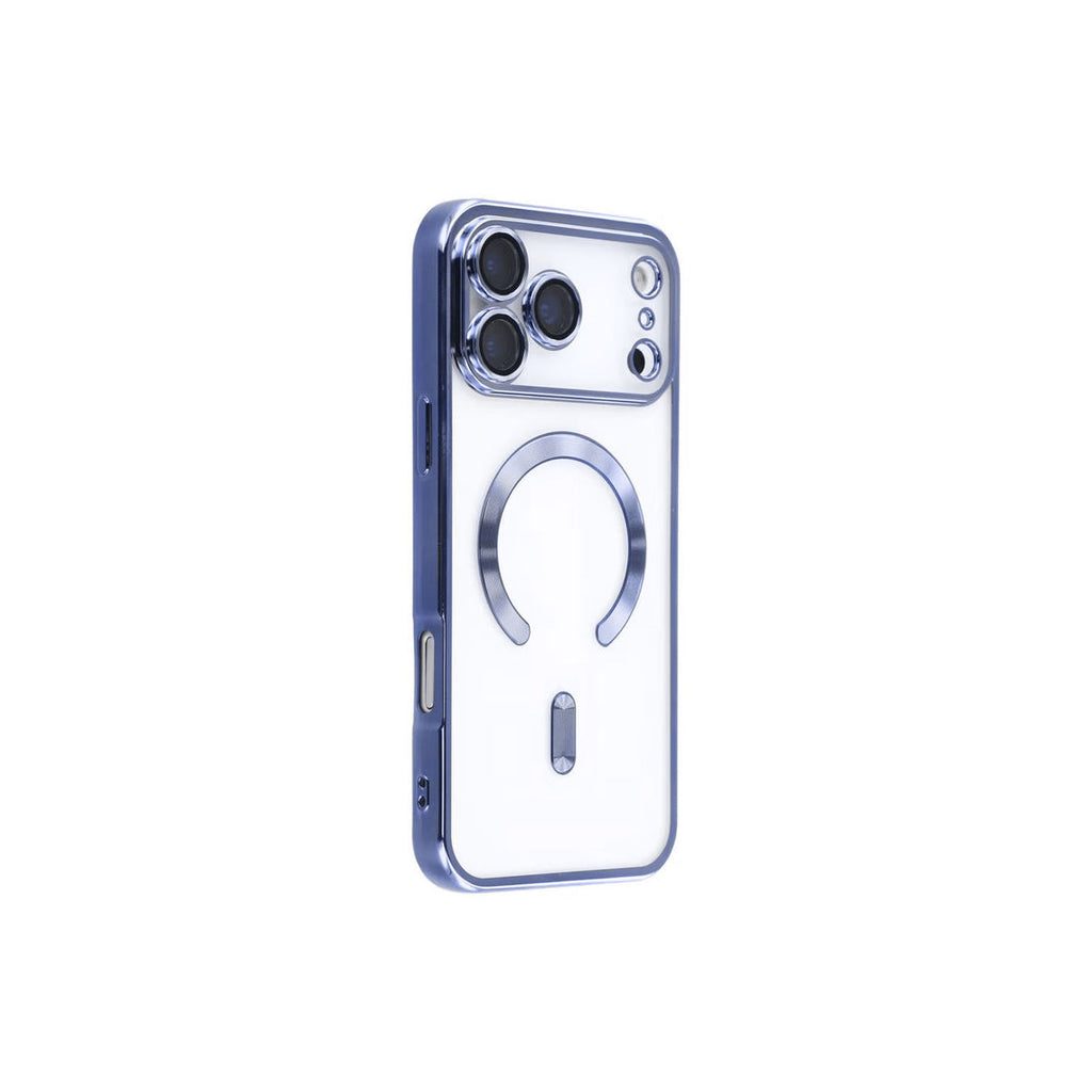 Husa  iPhone 17 Pro Max, cu MagSafe, ElectroPlated, transparenta, rama BLUE