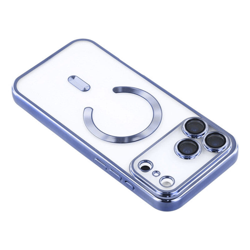 Husa  iPhone 17 Pro Max, cu MagSafe, ElectroPlated, transparenta, rama BLUE