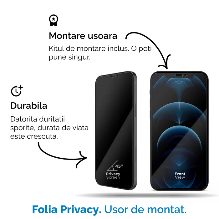 Folie Sticla iPhone 15 plus, 3D PRIVACY SERIES