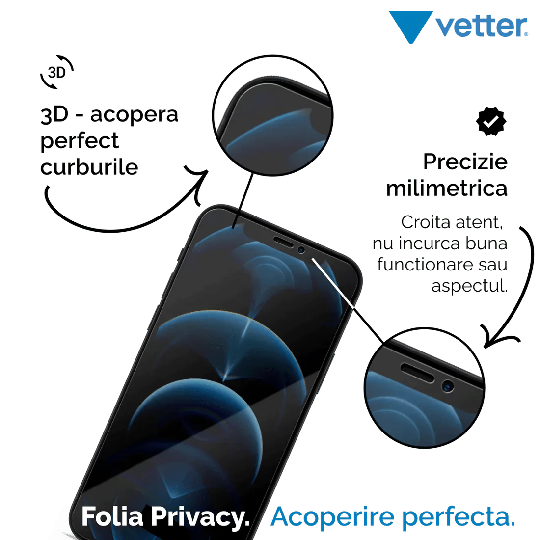 Folie iPhone 12 Pro Max 3D PRIVACY SERIES - mag-genius-accesorii