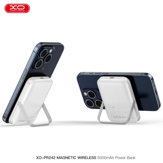 Baterie Externa, MagBank Wireless 15W/PD20W, Magnetica, Stand U-shape, 5.000mAh, Fast Charge, White