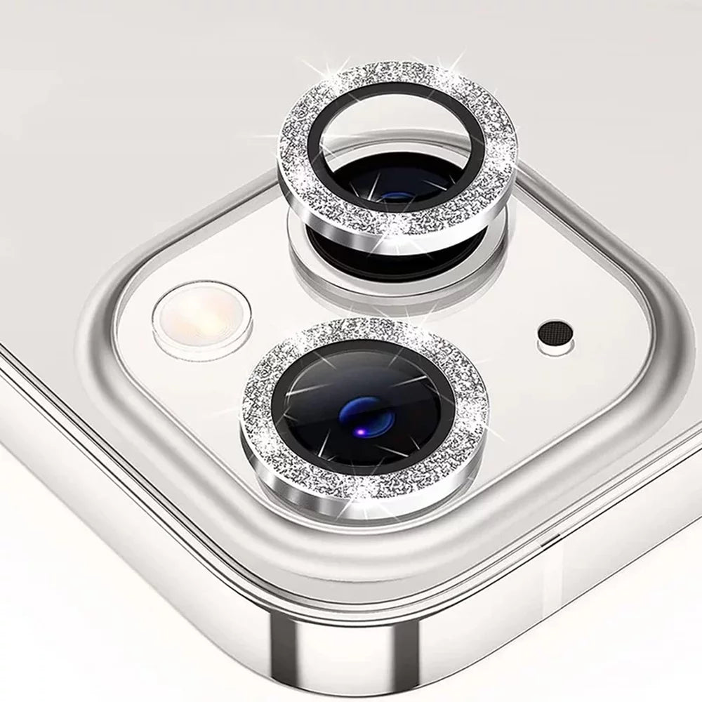 Protectie Camere Individuale iPhone 13 din Sticla cu Diamante Argintiu